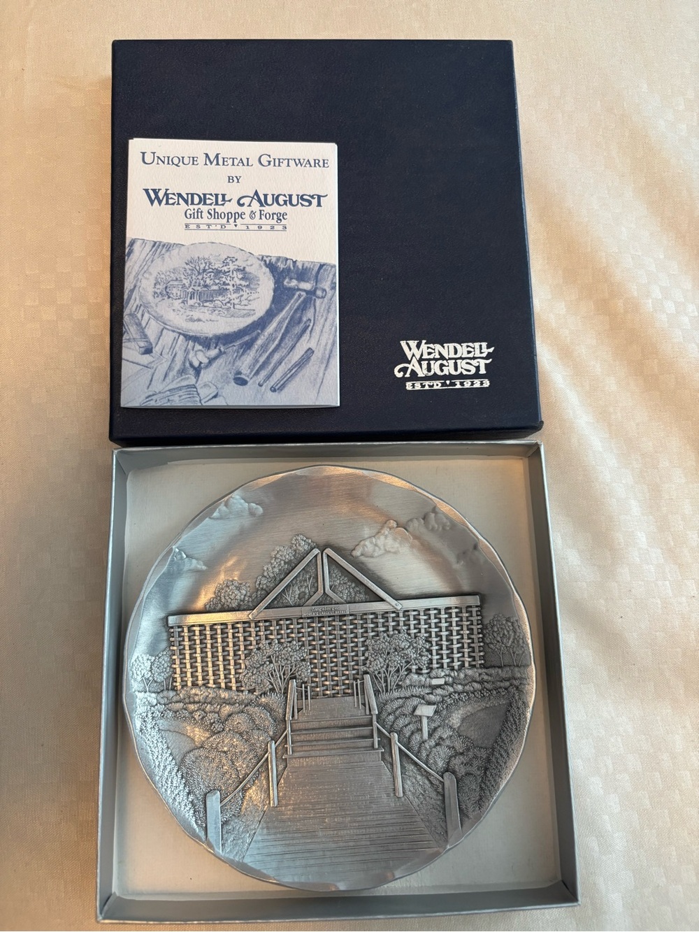 Wendell August Decorative Pewter mini Plate - Raised basket Scene